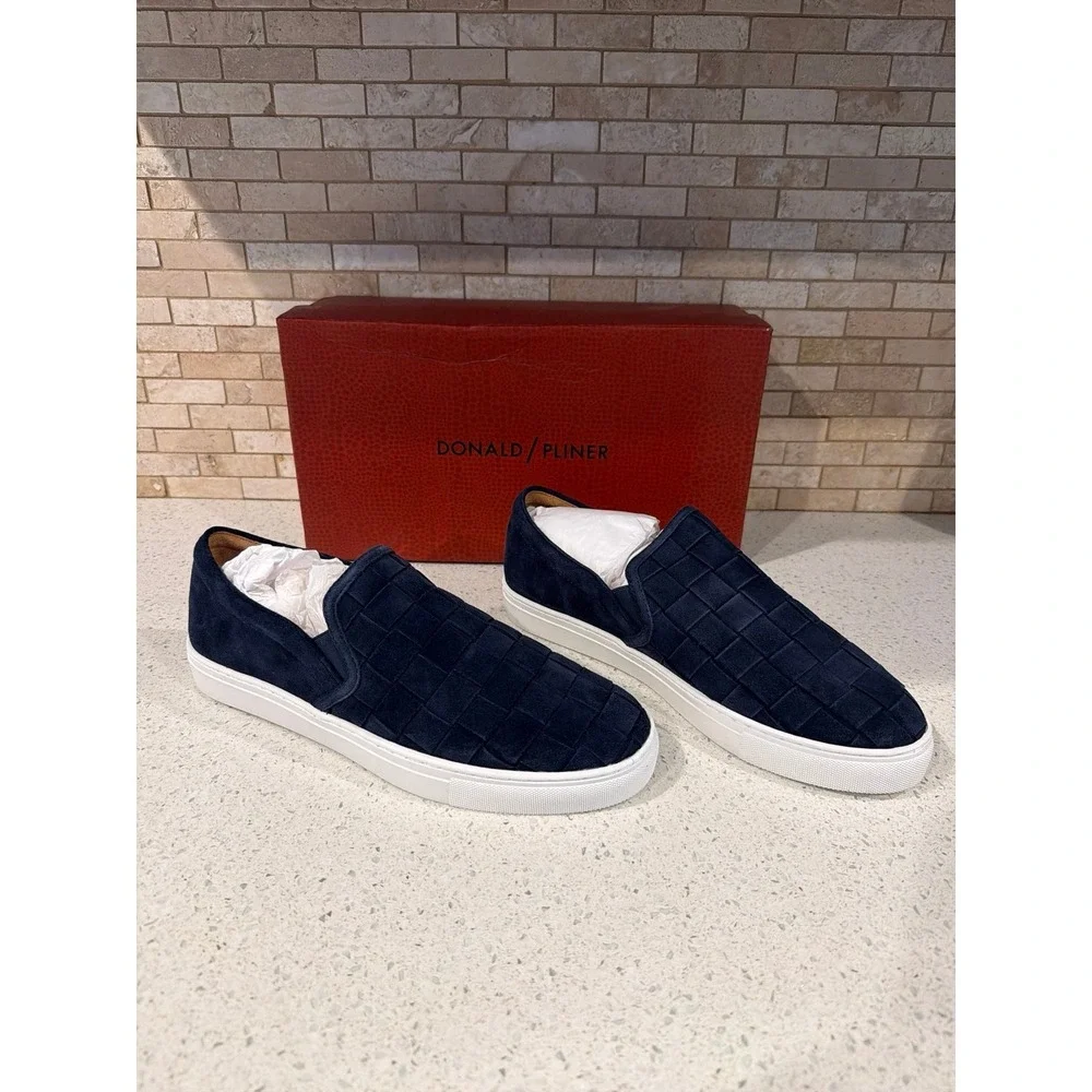 Donald Pliner Albin 23 Navy Sport Suede Slip On Sneakers Men's Size 11 Nib‎